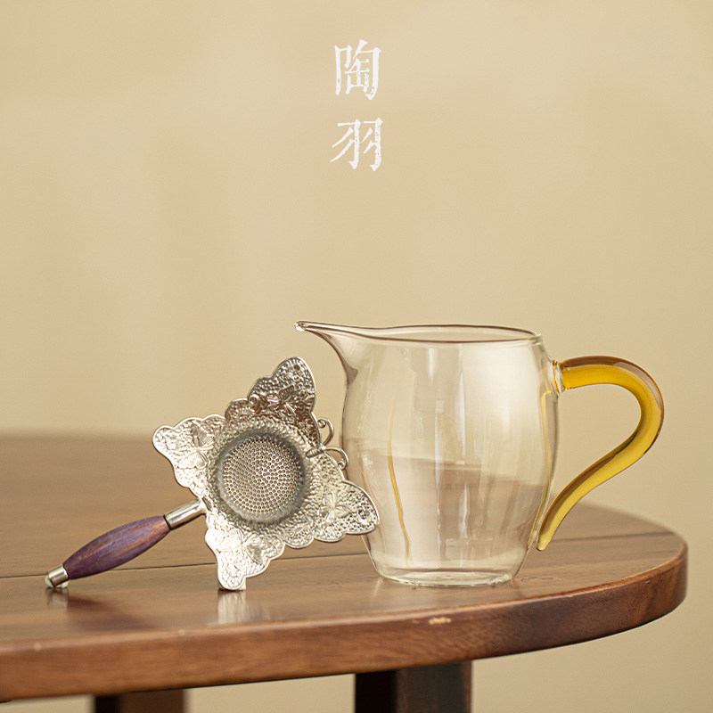 耐热玻璃玲珑公道杯蝴蝶流光茶滤家用大容量茶海公杯功夫茶道配件