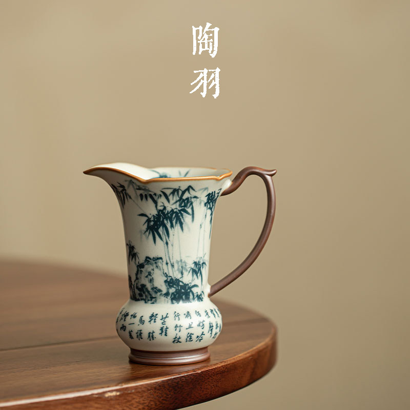 仿宋汝窑定风波竹影公道杯大容量家用陶瓷茶海公杯功夫茶具分茶器