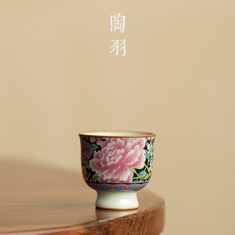 仿宋汝窑繁花似锦小高脚杯家用