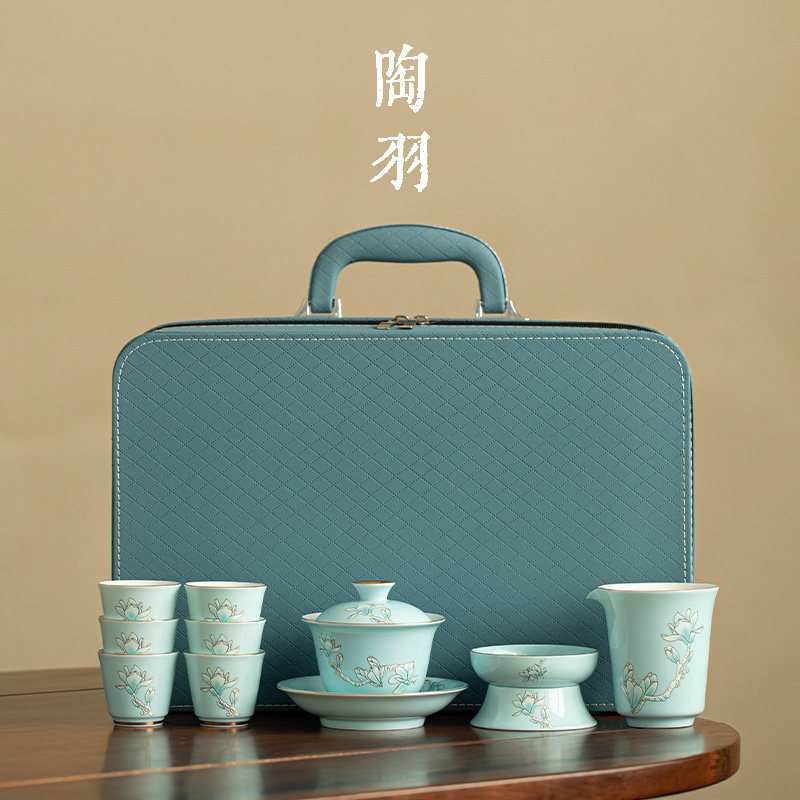 玉兰三才盖碗功夫茶具套装