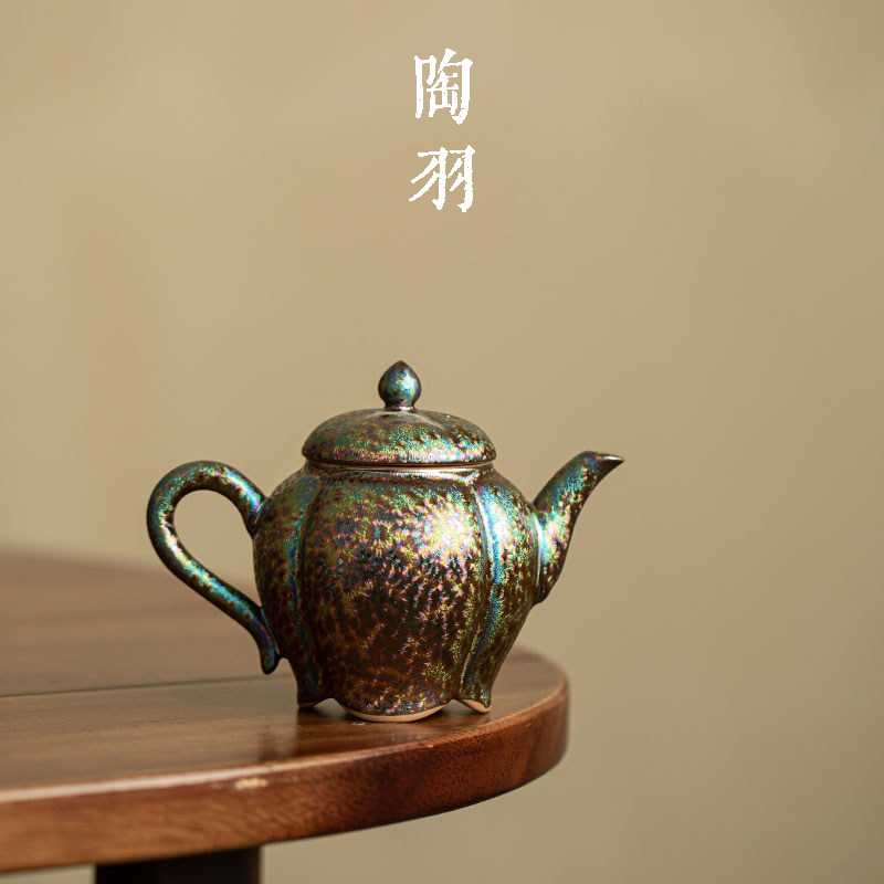 七彩建盏瓜棱壶家用陶瓷茶壶防烫过滤泡茶壶单壶功夫茶具泡茶器