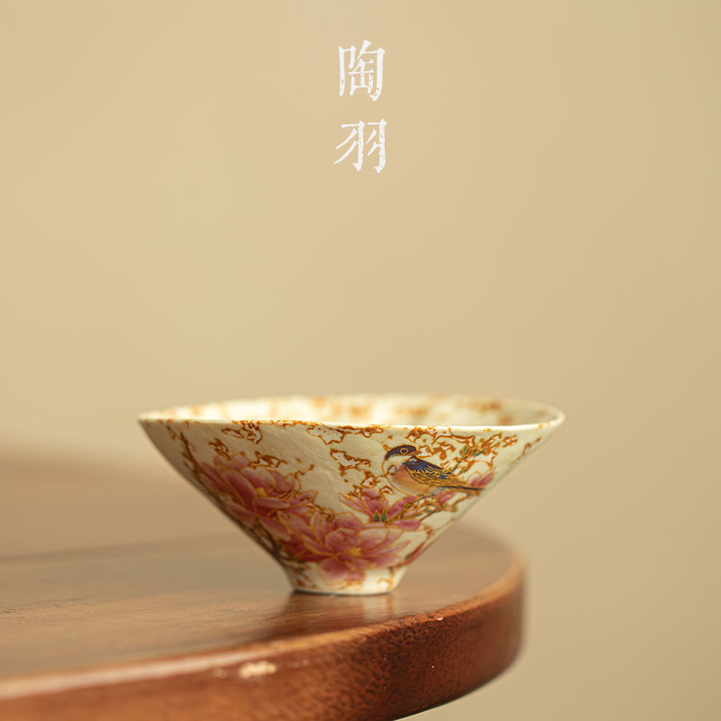 青花火石红葫芦斗笠杯家用陶瓷茶杯防烫功夫茶具个人专用品茗杯