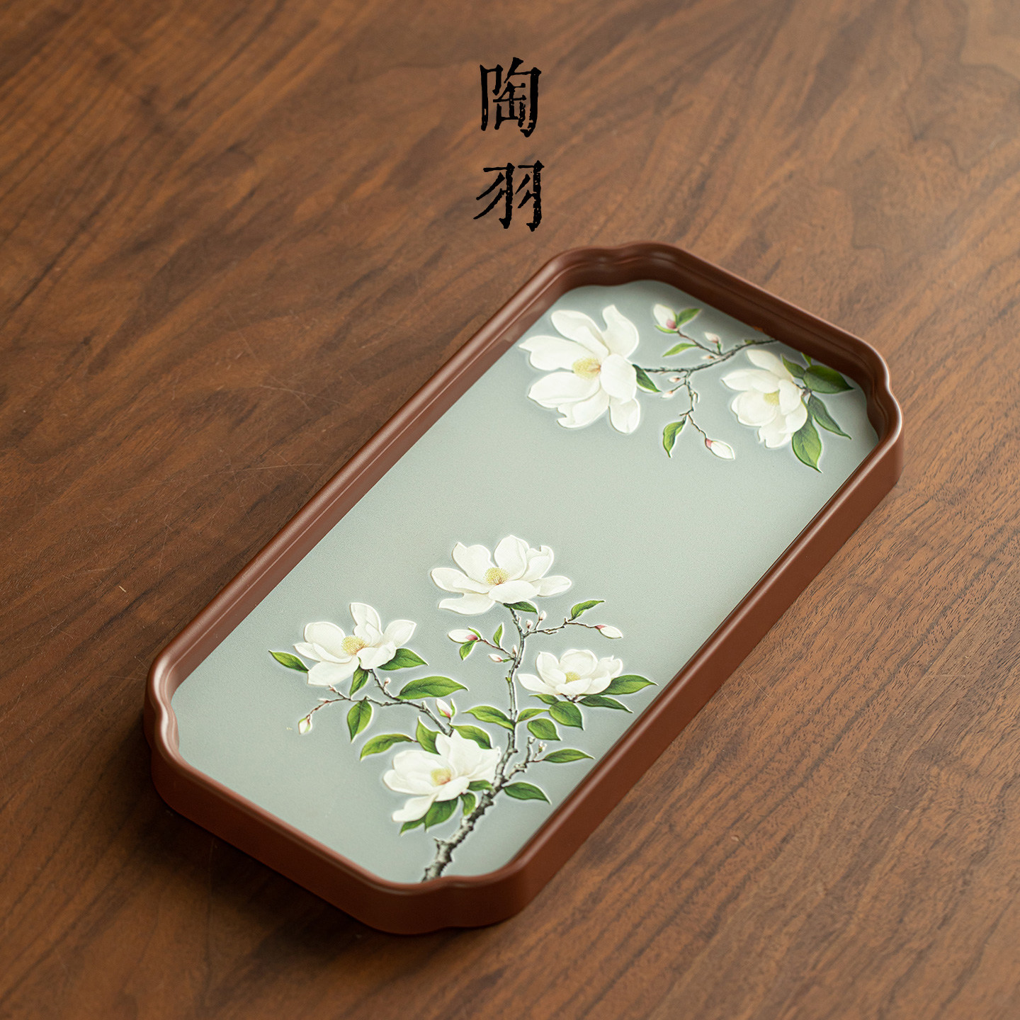 浮雕栀子花玻璃茶盘家用新中式创意干泡盘高档果盘功夫茶具配件