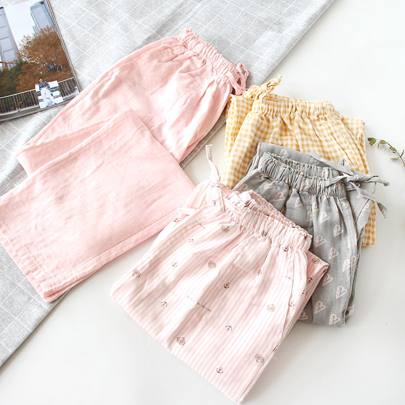 单条春夏棉纱宽松薄款日系睡裤