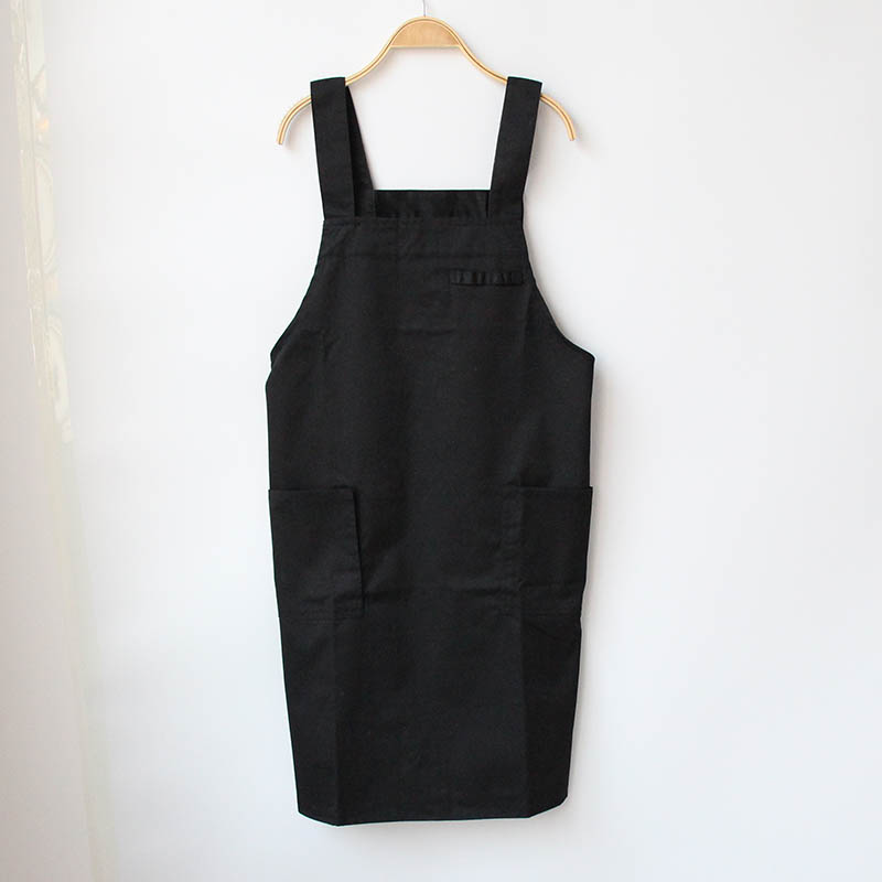工作围裙 韩版时尚超市餐厅咖啡店工作服背心式围腰女黑色加厚