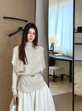 MaxMooroe智性美人%高级法式慵懒风针织毛衣罩衫女秋收腰显瘦上衣