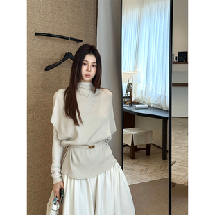 MaxMooroe智性美人%高级法式 女秋收腰显瘦上衣 慵懒风针织毛衣罩衫