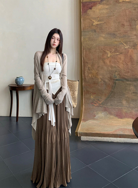 MaxMooroe斯嘉丽裙摆%法式温柔风百褶半身裙女秋高腰a字显瘦长裙