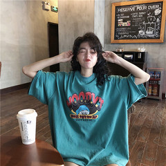 Small video cartoon funny printing loose short sleeve T-shirt base coat women's BF fashion personality