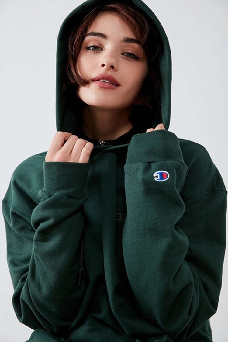 美版Champion冠军男女连帽衫刺绣logo加绒情侣套头外套现货