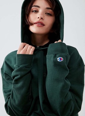 美版Champion男女连帽衫刺绣logo加绒情侣套头外套现货