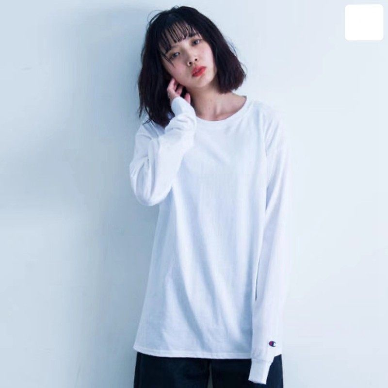 美版CHAMPION 冠军全棉T恤休闲运动情侣男女纯色打底舒适薄长袖