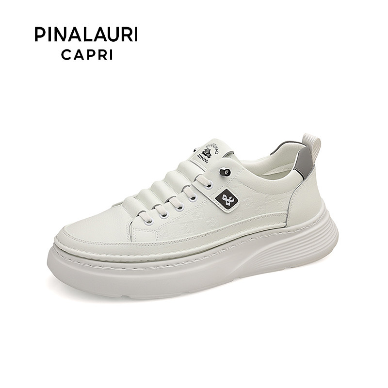 意大利PIALAURI CAPRI男士白色厚底休闲板鞋真皮软底轻便小白鞋
