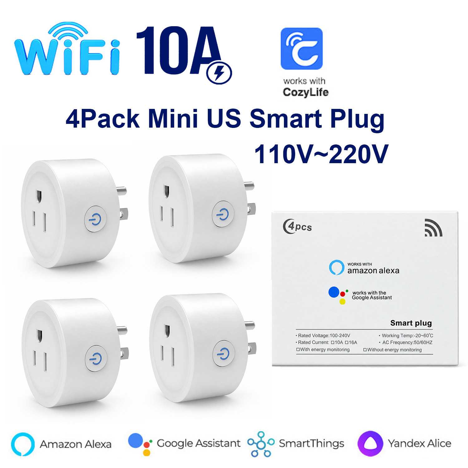 4Pcs Cozylife WiFi 智能插座美规WiFi智能开关插座Cozylife APP