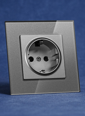 灰色CE欧G钢化玻璃86型德插16A墙壁插座french socket开关单双控