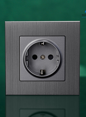 外贸出口欧规插座86型铝拉丝面板德插250V 16Awall socket ce认证