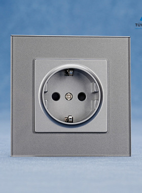 灰色CE欧G钢化玻璃86型德插16A墙壁插座french socket开关单双控