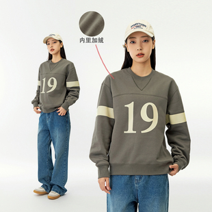 MANNSTU 春季宽松圆领套头薄绒卫衣女 休闲宽松中性情侣上衣潮