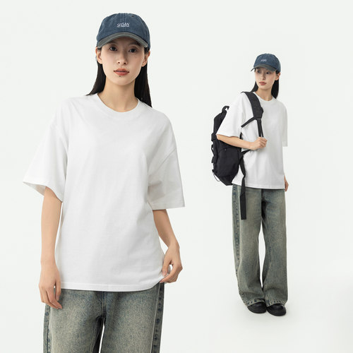 MANNSTU 夏季宽松纯棉250g短袖T恤男女同款中性风磨毛吸汗打底衫