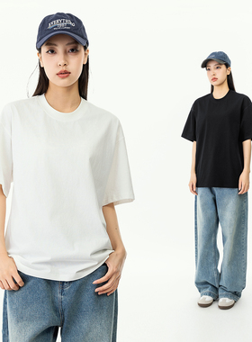 MANNSTU 2025年夏季基础款纯色百搭黑白色圆领短袖T恤男女款半袖