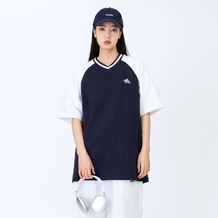 夏季 字母印花街头宽松半袖 日系复古插肩袖 T恤 潮 V领短袖 MANNSTU