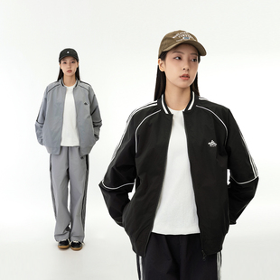 MANNSTU 春季新款休闲宽松纯色印花夹克外套女美式复古情侣棒球服