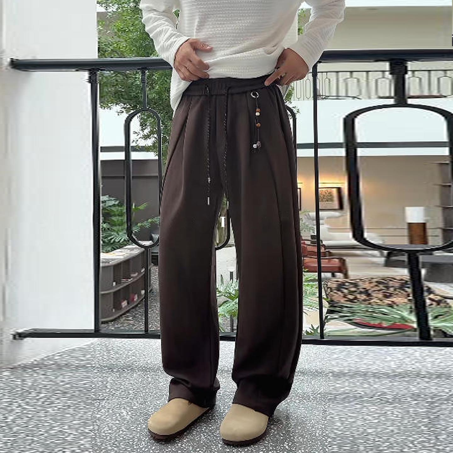 2026年秋季时尚潮流松弛感老钱风痞帅男士拼接垂感宽松阔腿休闲裤