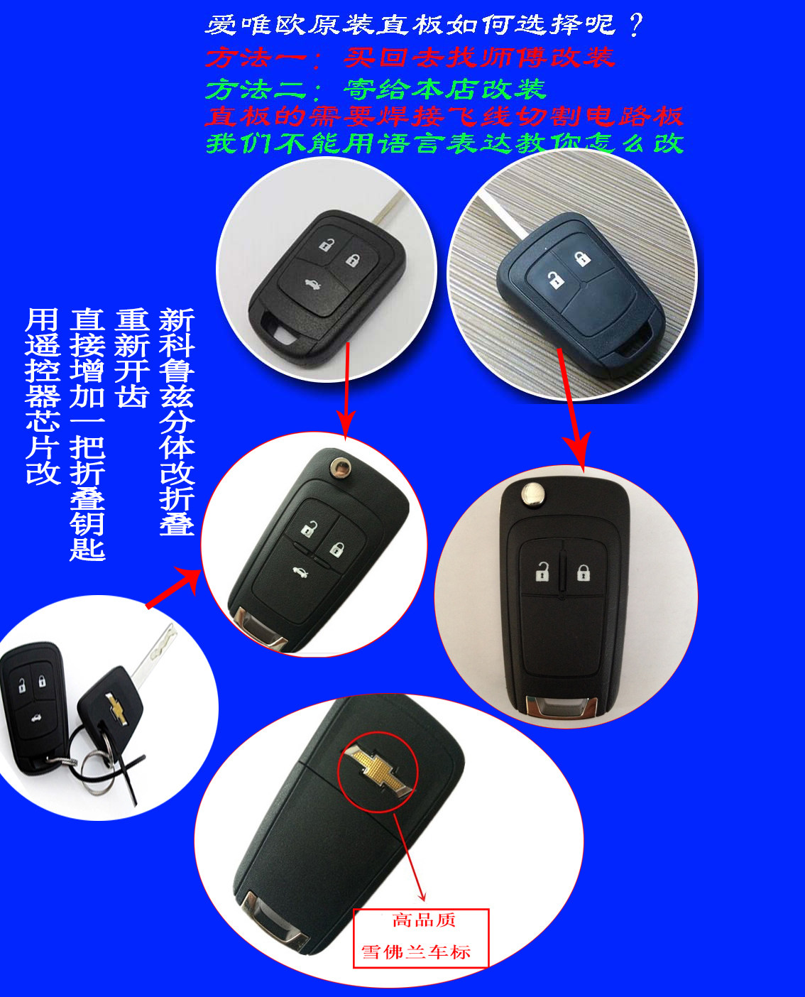 适用于雪佛兰爱唯欧直板钥匙改折叠15年新科鲁兹分体改装折叠欧宝