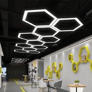 led工业风造型办公室吊灯六边形拼接异形灯健身房超市店铺吸顶灯