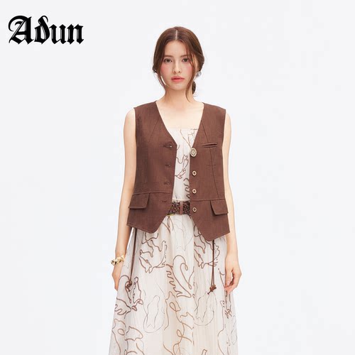 Abun【商场同款】2026年夏季新品文艺棕色单排扣设计感马甲
