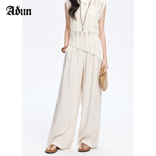 Abun【商场同款】夏季新品阔腿休闲裤女高腰显瘦宽松舒适