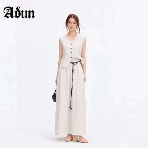 Abun【商场同款】2026 年夏季新品 V 领无袖马甲高腰半身裙两件套
