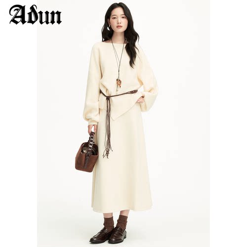 Abun【商场同款】2026冬季新品简约风a字半身裙长款收腰显瘦