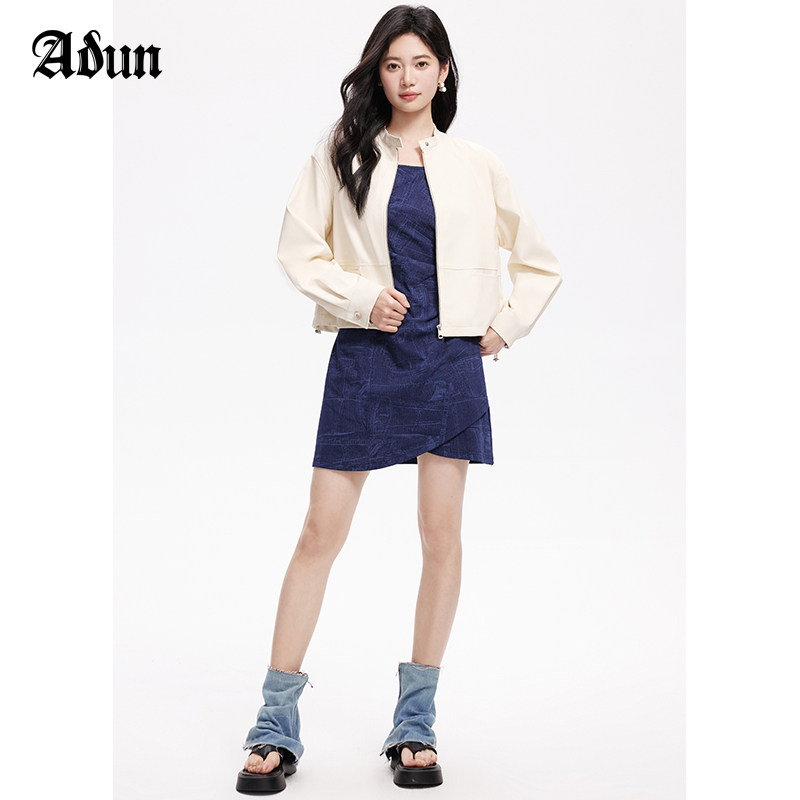 Abun秋季单品短款高腰复古吊带A字裙连衣裙女设计感小众图片