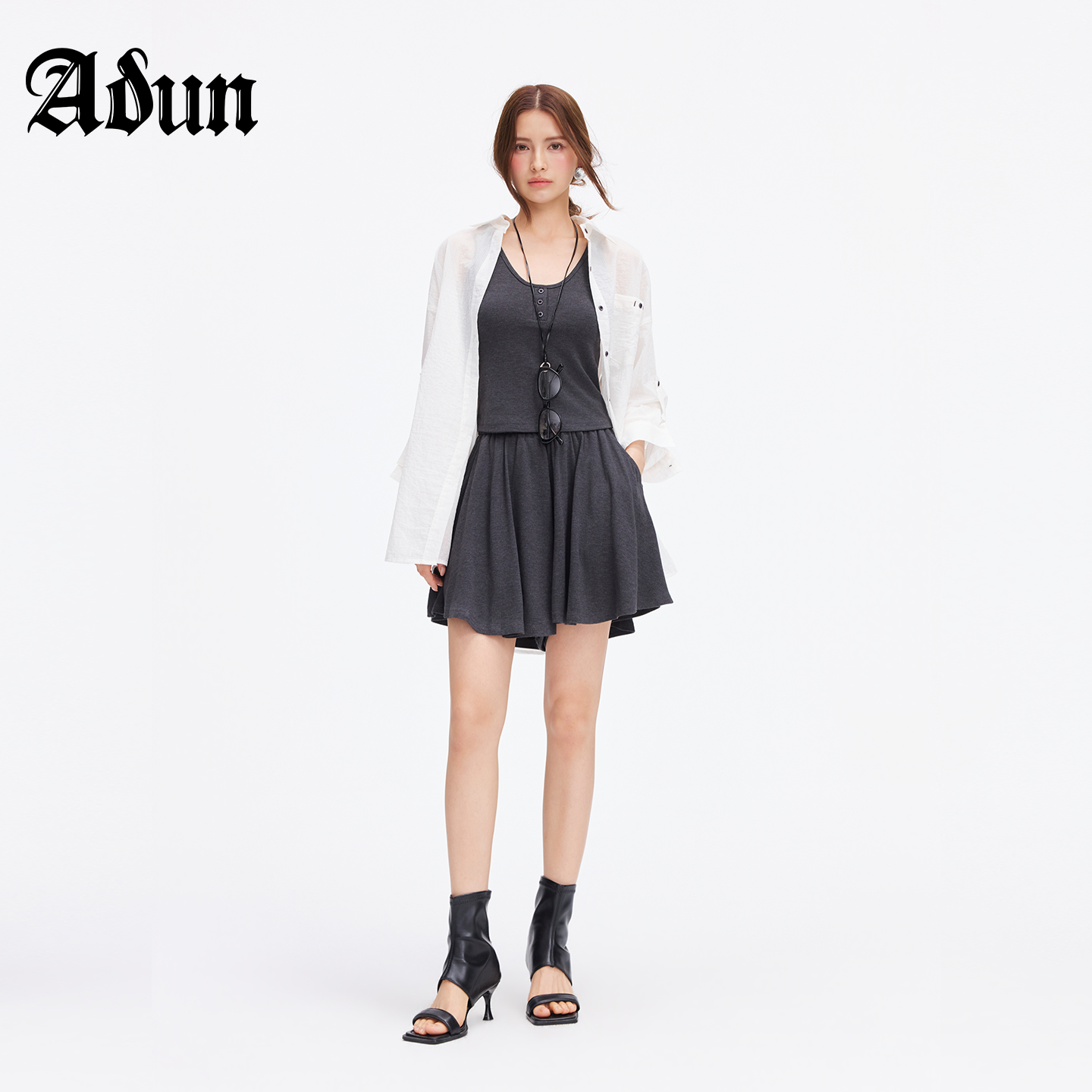 Abun【商场同款】2026年夏季新品防晒衬衫背心短裤三件套套装