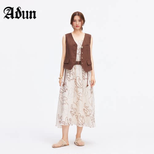Abun【商场同款】2026年夏季新品波西米亚风印花吊带连衣裙女