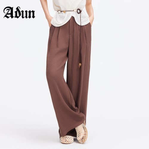Abun【商场同款】2026年夏季新品高腰垂感压褶宽松显瘦直筒长裤