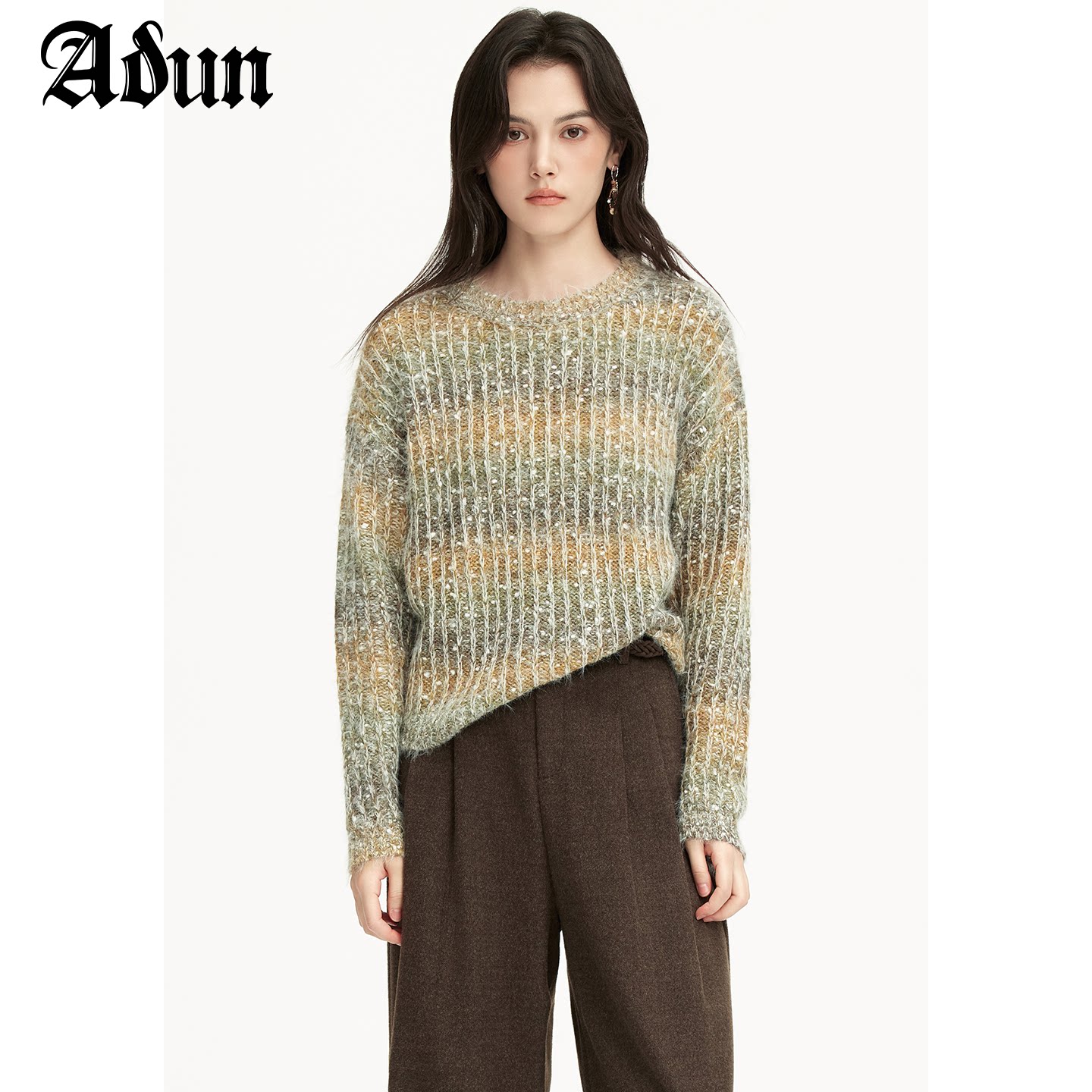 Abun 2026冬季新品宽松针织衫软糯舒适慵懒风保暖针织上衣