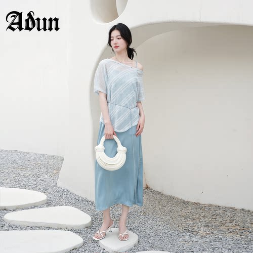 Abun【商场同款】2026年夏季新品露肩针织上衣吊带裙通勤百搭套装