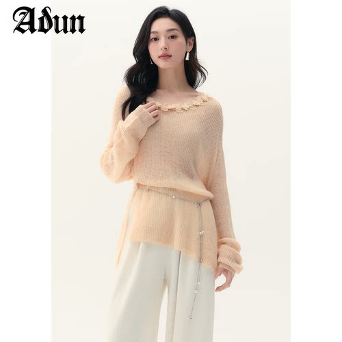 Abun圆领花边纯色针织衫