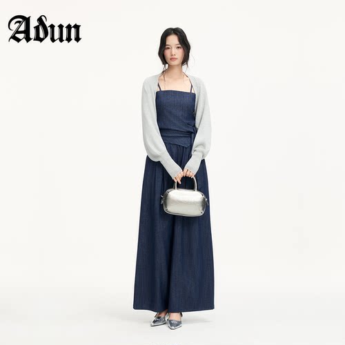 Abun【商场同款】2026年春季新品文艺风吊带高腰阔腿裤开衫套装