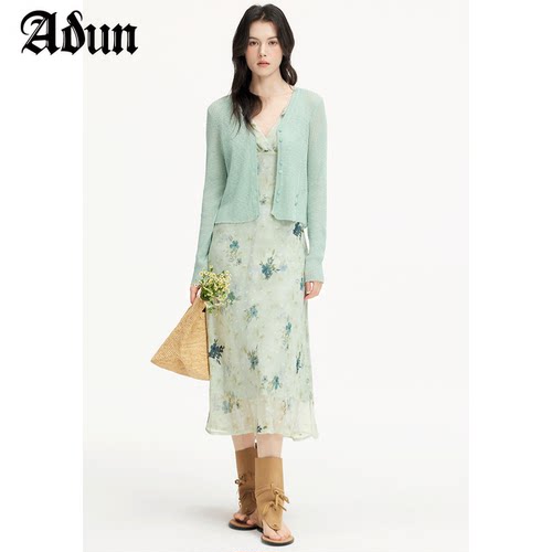 Abun【商场同款】2026年春季新品碎花吊带裙女两件套