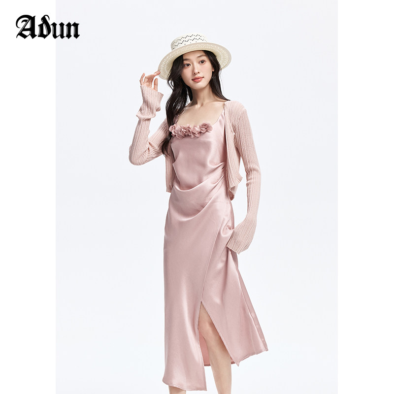 Abun花朵装饰领口无袖吊带连衣裙