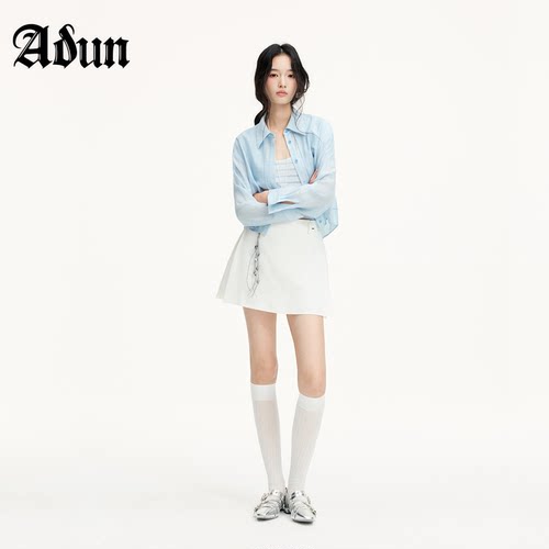Abun【商场同款】2026年春季新品宽松慵懒风短外套条纹内搭两件套