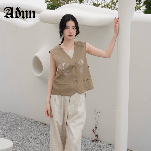 Abun【商场同款】2026年夏季新品文艺松弛风花卉刺绣外搭马甲女