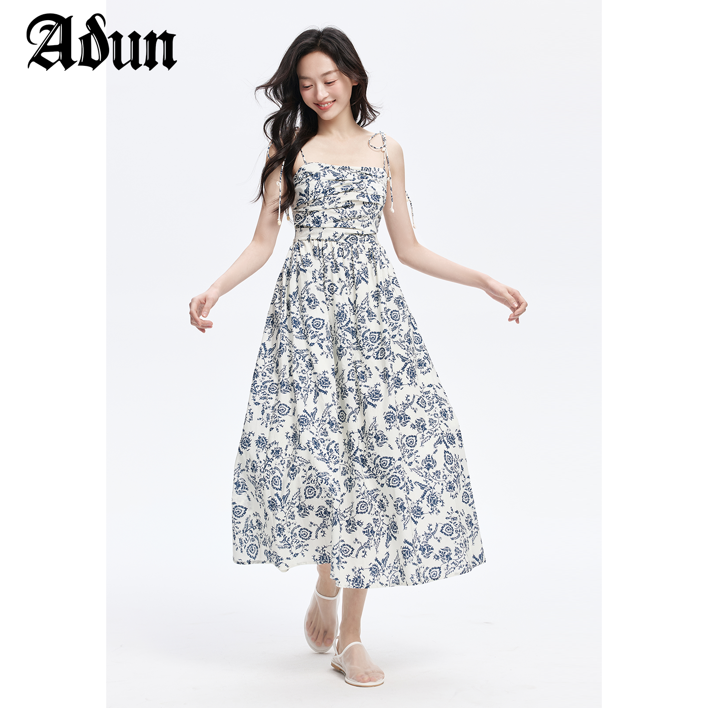 Abun【商场同款】夏季新品韩系时尚设计感碎花吊带连衣裙