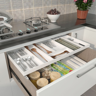 矮款亚克力抽屉式带轨道免打孔抽中抽橱柜分格餐具收纳盒托盘改造