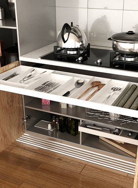 橱柜加装滑轨收纳托盘拉篮亚克力抽屉架空橱柜分格餐具收纳盒制作