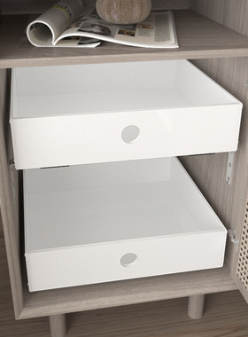 新全PP材料厨房柜内抽屉托盘带轨道橱柜衣柜化妆品分层收纳盒拉篮