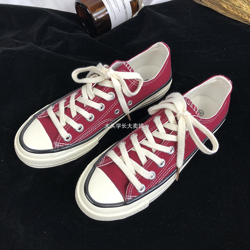 1970s酒红色低帮帆布鞋新款